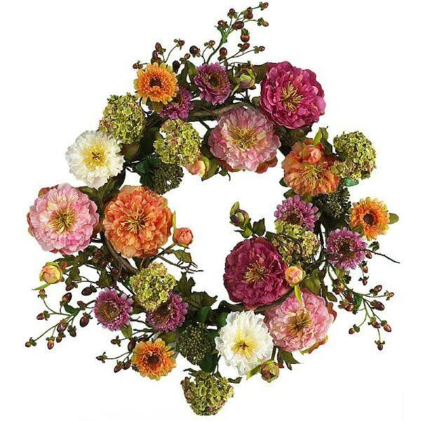 Nearly Natural 24 Inch Mixed Peony Wreath 4664